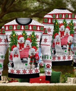 Lovely Samoyed Red Truck And Christmas Tree Ugly Sweater