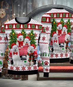 Lovely Samoyed Red Truck And Christmas Tree Ugly Sweater