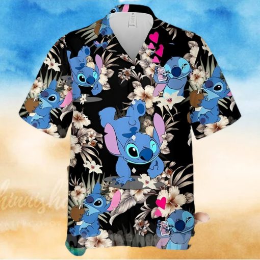 Lovely Stitch Disney Cartoon Graphics Hibiscus All Over Print Hawaiian Shirt