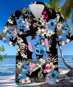 Lovely Stitch Disney Cartoon Graphics Hibiscus All Over Print Hawaiian Shirt