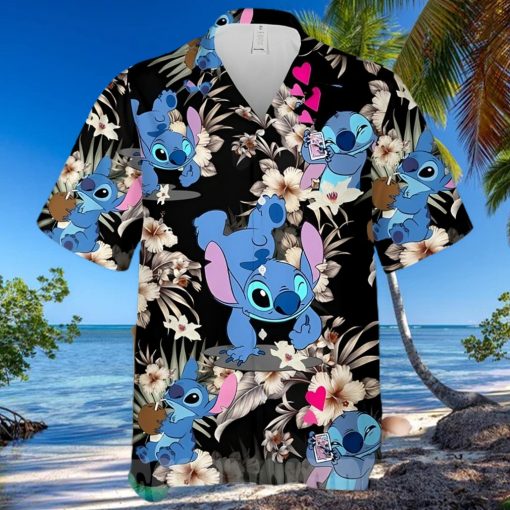 Lovely Stitch Disney Cartoon Graphics Hibiscus All Over Print Hawaiian Shirt