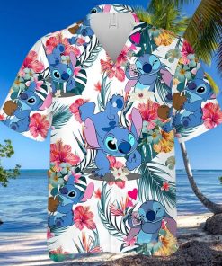 Lovely Stitch Disney Cartoon Graphics Red Hibiscus All Over Print Hawaiian Shirt