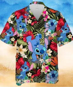 Lovely Stitch Disney Cartoon Graphics Red Hibiscus All Over Print Hawaiian Shirtt