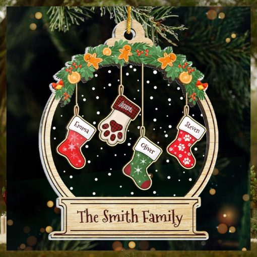 Lovely Stockings Hanging   Family Personalized Custom Ornament   Acrylic Snow Globe Shaped   Christmas Gift For Family Members