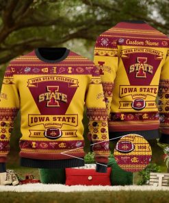 Lowa State Cyclones Football Team Logo Ugly Christmas Sweater Custom Name Christmas For Fans