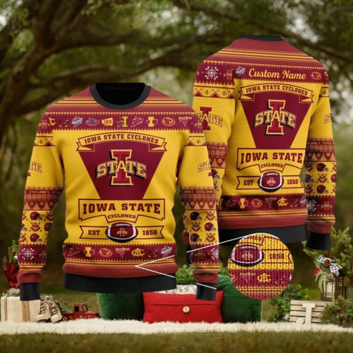 Lowa State Cyclones Football Team Logo Ugly Christmas Sweater Custom Name Christmas For Fans