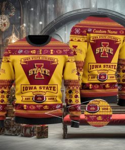Lowa State Cyclones Football Team Logo Ugly Christmas Sweater Custom Name Christmas For Fans