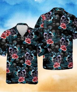 Skull Rose And Butterfly Black Aloha Hawaiian Shirt