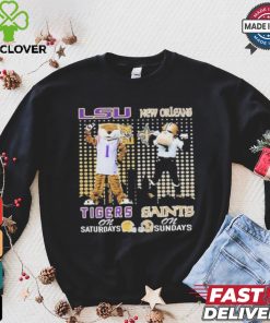 Lsu tigers on saturdays mike new orleans saints sir saint and gumbo on sundays T hoodie, sweater, longsleeve, shirt v-neck, t-shirt