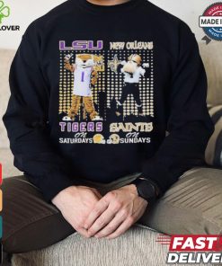 Lsu tigers on saturdays mike new orleans saints sir saint and gumbo on sundays T hoodie, sweater, longsleeve, shirt v-neck, t-shirt