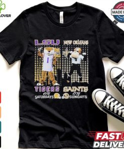 Lsu tigers on saturdays mike new orleans saints sir saint and gumbo on sundays T hoodie, sweater, longsleeve, shirt v-neck, t-shirt