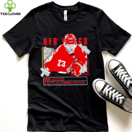 Lucas Raymond number 23 Detroit Red Wings ice hockey player pose paper gift hoodie, sweater, longsleeve, shirt v-neck, t-shirt