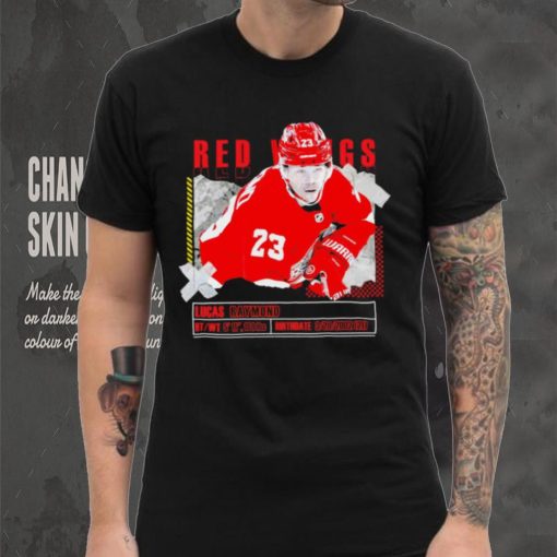 Lucas Raymond number 23 Detroit Red Wings ice hockey player pose paper gift hoodie, sweater, longsleeve, shirt v-neck, t-shirt