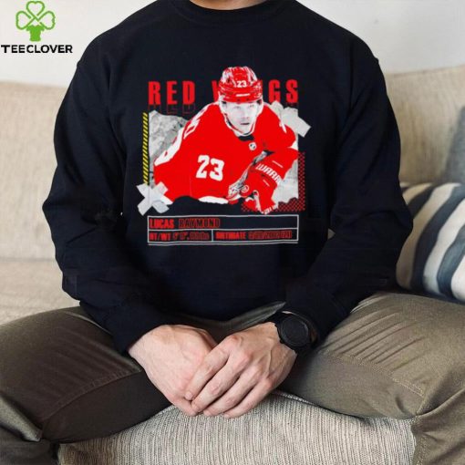 Lucas Raymond number 23 Detroit Red Wings ice hockey player pose paper gift hoodie, sweater, longsleeve, shirt v-neck, t-shirt