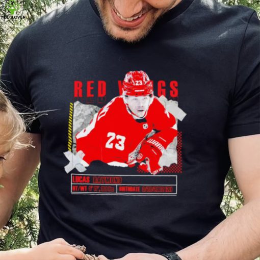 Lucas Raymond number 23 Detroit Red Wings ice hockey player pose paper gift hoodie, sweater, longsleeve, shirt v-neck, t-shirt