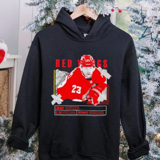 Lucas Raymond number 23 Detroit Red Wings ice hockey player pose paper gift hoodie, sweater, longsleeve, shirt v-neck, t-shirt