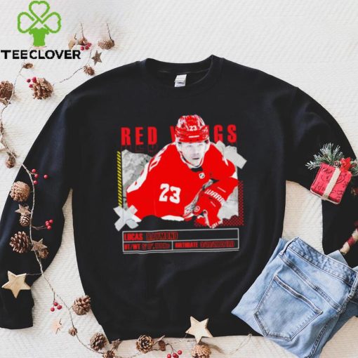 Lucas Raymond number 23 Detroit Red Wings ice hockey player pose paper gift hoodie, sweater, longsleeve, shirt v-neck, t-shirt