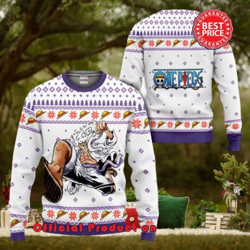 Luffy Gear 5 Nike White One Piece Anime Ugly Christmas Sweater