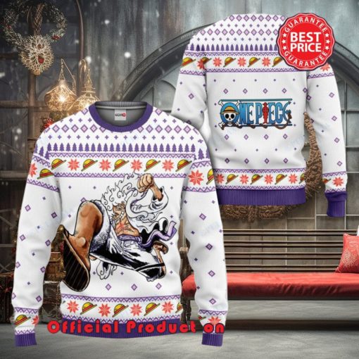 Luffy Gear 5 Nike White One Piece Anime Ugly Christmas Sweater