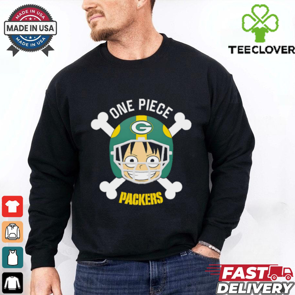 Luffy One Piece x Green Bay Packers cartoon bighead shirt Luffy One Piece x Green Bay Packers cartoon bighead shirt