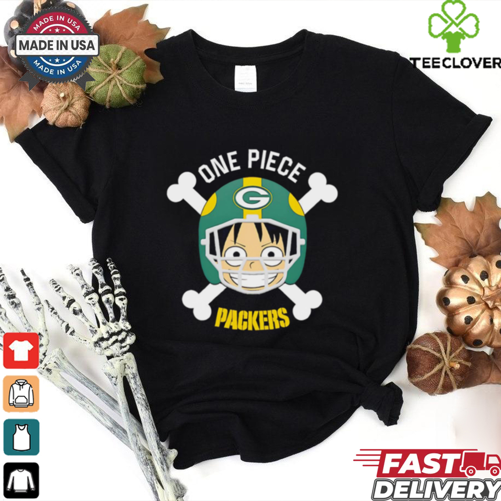 Luffy One Piece x Green Bay Packers cartoon bighead shirt Luffy One Piece x Green Bay Packers cartoon bighead shirt