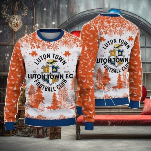 Luton Town FC Big Logo Pine Trees Big Fans Gift Christmas Sweater For Men And Women