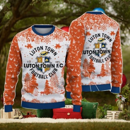 Luton Town FC Big Logo Pine Trees Big Fans Gift Christmas Sweater For Men And Women