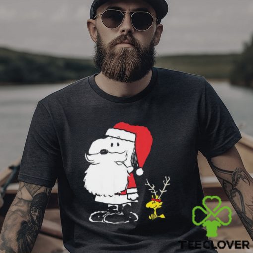 Holiday Snoopy Woodstock Antlers Santa Short Sleeve T Shirt, Peanuts Snoopy Santa Claus Woodstock Chritmas Tee
