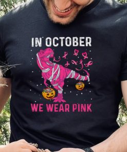 In October We Wear Pink Breast Cancer Dino Pumpkin Halloween T Shirt1