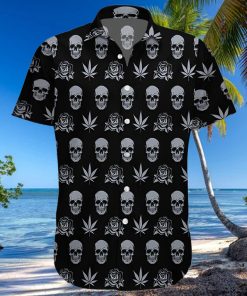 Buy Hawaiian Shirts Black Weed Rose And Skull 1