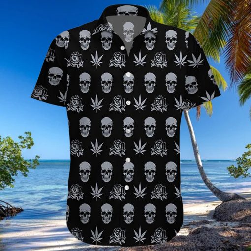 Buy Hawaiian Shirts Black Weed Rose And Skull 1