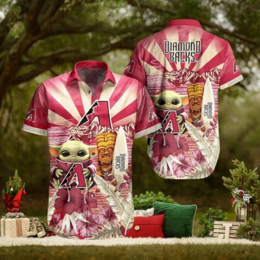 MLB Arizona Diamondbacks Red Gold Baby Yoda New Design Hawaiian Shirt