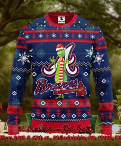MLB Atlanta Braves Grinch Santa Hat Ugly Christmas Sweater