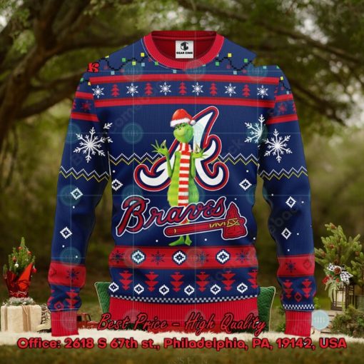 MLB Atlanta Braves Grinch Santa Hat Ugly Christmas Sweater