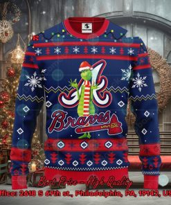 MLB Atlanta Braves Grinch Santa Hat Ugly Christmas Sweater