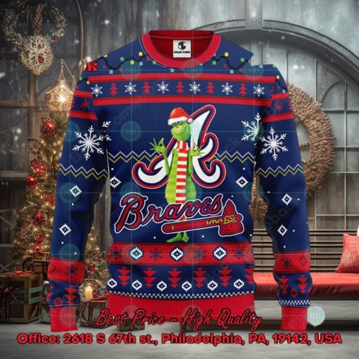 MLB Atlanta Braves Grinch Santa Hat Ugly Christmas Sweater