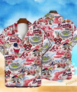MLB Atlanta Braves Hawaiian Shirt Baseball Pattern, White Background Design