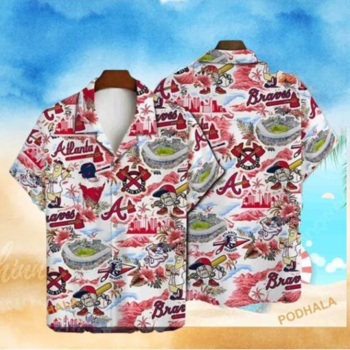 MLB Atlanta Braves Hawaiian Shirt Baseball Pattern, White Background Design