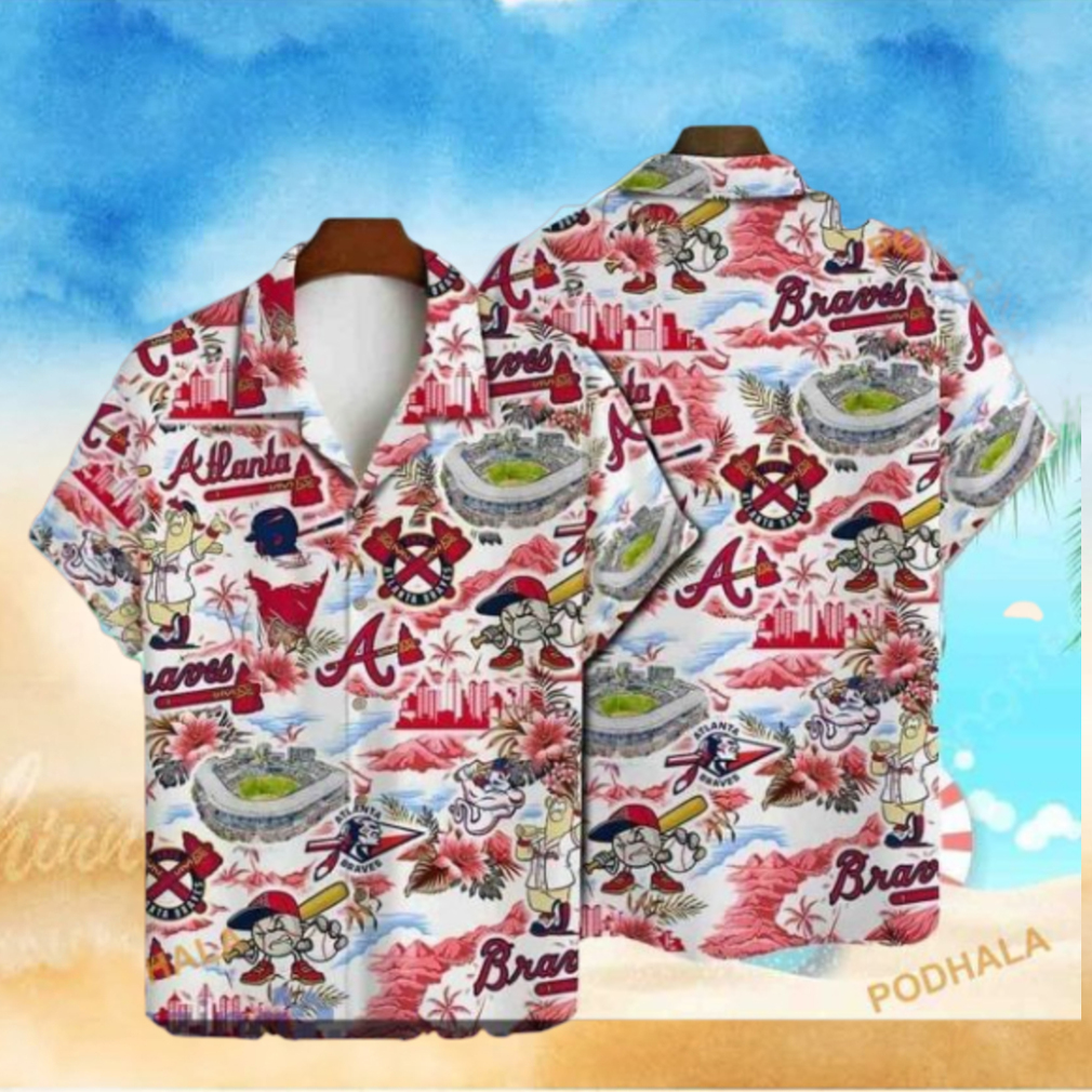 MLB Atlanta Braves Hawaiian Shirt Baseball Pattern, White Background Design MLB Atlanta Braves Hawaiian Shirt Baseball Pattern, White Background Design