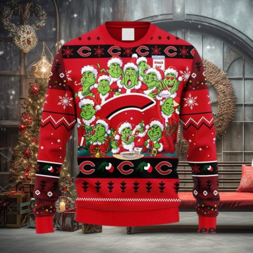 MLB Cincinnati Reds 12 Grinch Xmas Day Christmas Ugly 3D Sweater For Men And Women Gift Ugly Christmas