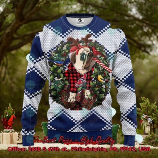 MLB Cleveland Guardians Pug Candy Cane Ugly Christmas Sweater