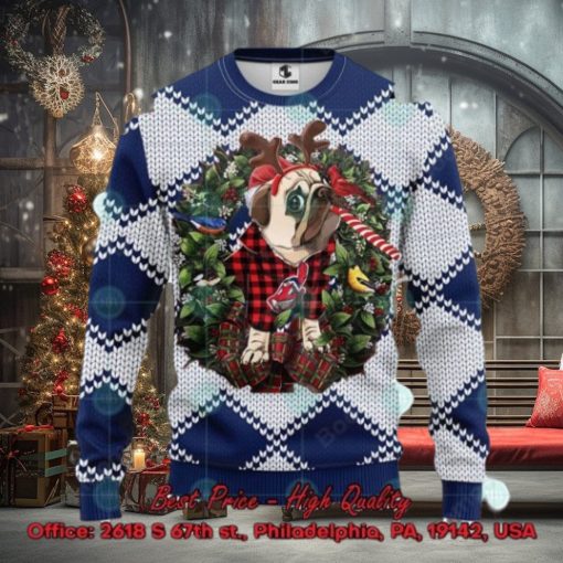 MLB Cleveland Guardians Pug Candy Cane Ugly Christmas Sweater