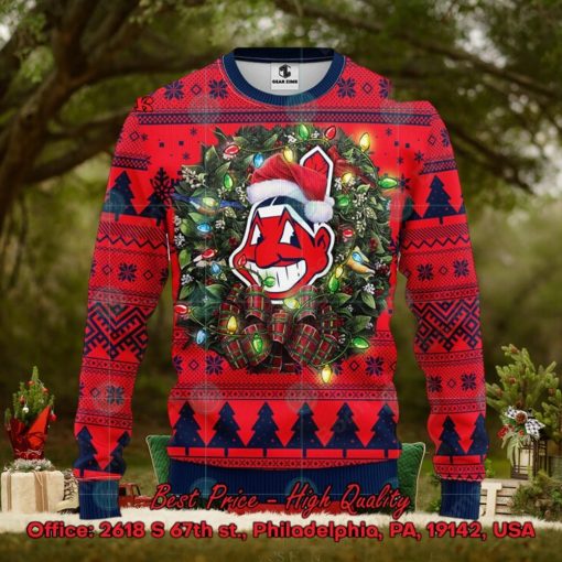 MLB Cleveland Guardians Santa Hat Christmas Circle Ugly Christmas Sweater