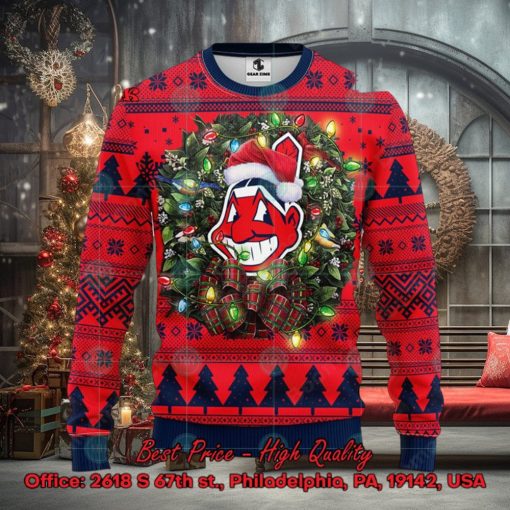MLB Cleveland Guardians Santa Hat Christmas Circle Ugly Christmas Sweater