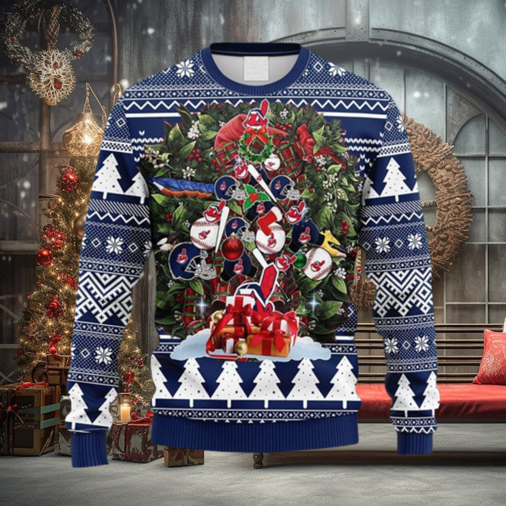 MLB Cleveland Indians Tree Fleece 3D Sweater For Men And Women Gift Ugly Christmas MLB Cleveland Indians Tree Fleece 3D Sweater For Men And Women Gift Ugly Christmas