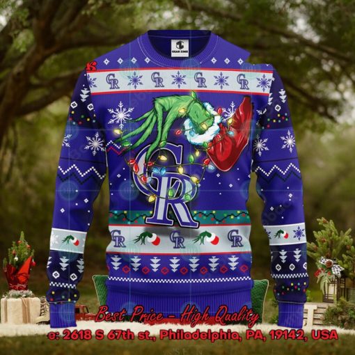 MLB Colorado Rockies Grinch Hand Christmas Light Ugly Christmas Sweater