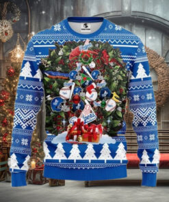 MLB Dodgers Holiday Wreath With Ornaments Ugly Sweater