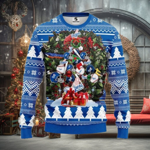 MLB Dodgers Holiday Wreath With Ornaments Ugly Sweater