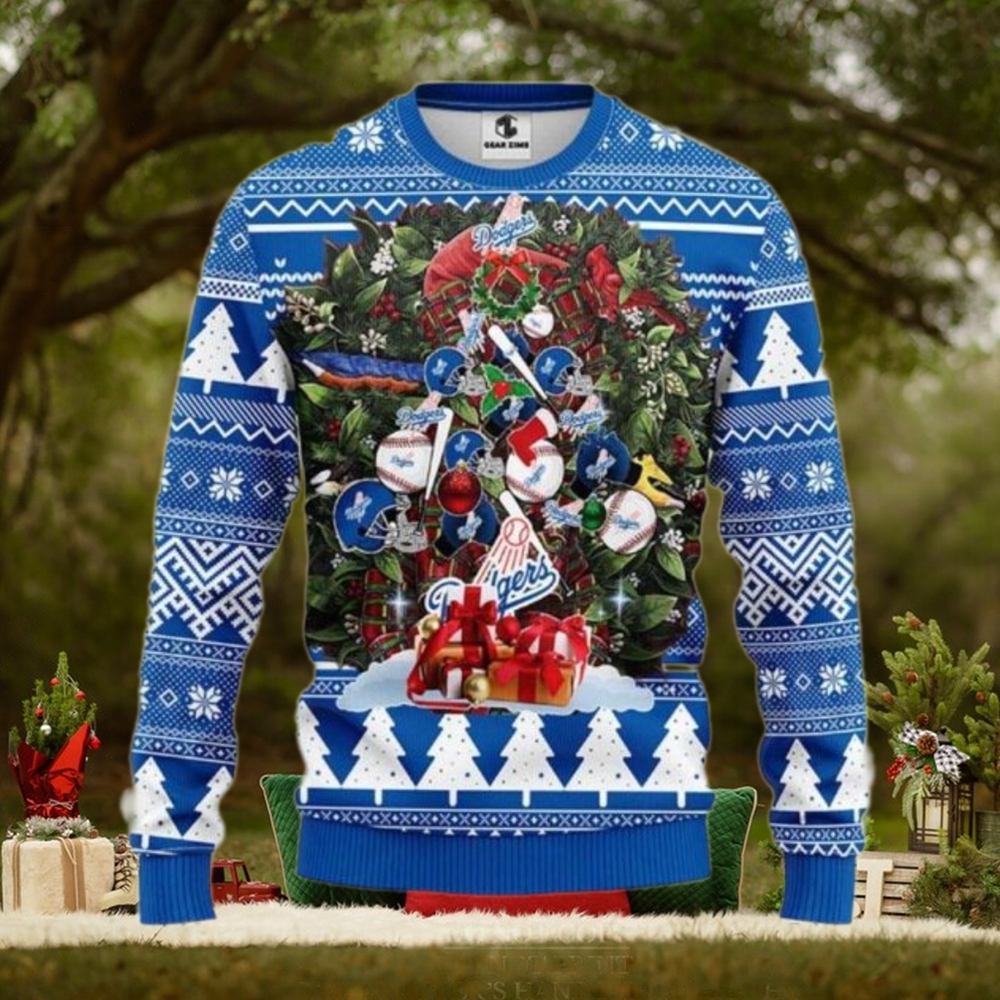 MLB Dodgers Holiday Wreath With Ornaments Ugly Sweater MLB Dodgers Holiday Wreath With Ornaments Ugly Sweater