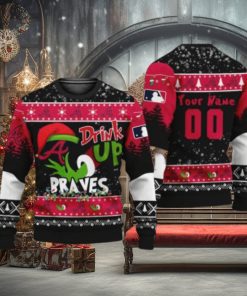 MLB Grinch Drink Up Atlanta Braves Customs Knitting Pattern Ugly Christmas Holiday Sweater